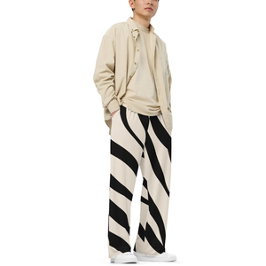 Pantalon large pour femme à imprimé zèbre, rayures beige et noires, tricoté, taille élastique, longueur intégrale, coupe ample, style artistique, loungewear et sportswear - Product Image 6