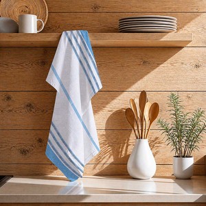 Serviettes de cuisine promotionnelles en coton gaufré 100% coton avec rayures teintes en fil, design personnalisé luxueux, en provenance d'Inde, pour la vente en gros - Product Image 1