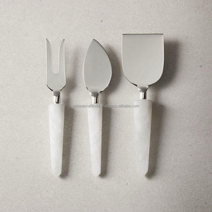 Gold Mixed Stone Marble Handle Salad Server <b>Set</b> Stainless Steel Charcuterie Spreader Tableware Wholesale Kitchen Decors Customs - Product Image 4