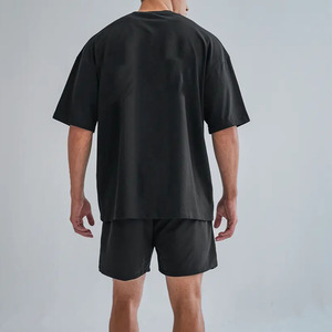 Men Summer Woven Two-Piece Clothing Set Short Sleeve <b>T</b>-<b>Shirt</b> Shorts Fitness Casual Tracksuit Front Logo - Product Image 3