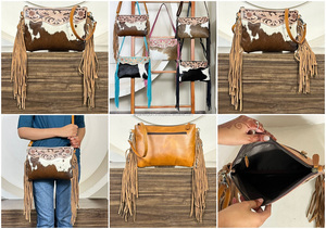 New Fashionable 2026 Hand Tooled Leather Fringe Crossbody <b>Bag</b> for Women's Large Capacity Cowhide Zipper Shoulder Handbag Purses - Product Image 3