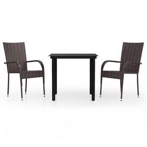 Set da pranzo da giardino in rattan PE marrone e nero, 2 posti, mobili da esterno dal design contemporaneo con struttura in metallo - Product Image 2