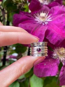 Handmade Garnet Crystal Fidget <b>Spinner</b> <b>Ring</b> Engraved 925 Sterling Silver Anxiety Relief Unisex Jewelry Gift Wholesale - Product Image 4