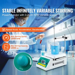 Agitatore Magnetico con Piastra Riscaldante 2000mL, 0-2000 RPM, Max 212°F/100°C, Display LED, per Uso in Laboratorio - Product Image 2