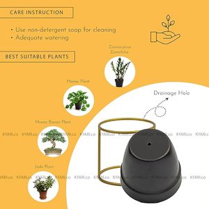 Modern Black Flower Pot With Gold Plated Metal Stand Minimalist Indoor <b>Plant</b> Planter For Desktop Use - Product Image 2