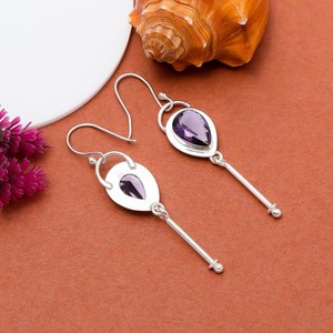 Nikhil Gems NG-033 Trendy Third Party Certified Pear Amethyst <b>Dangle</b> <b>Earrings</b> Handmade Sterling <b>Silver</b> 925 Gemstone Jewelry - Product Image 6
