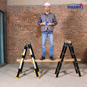 NVLB-48 Nikawa Aluminum <b>Folding</b> <b>Ladders</b> for Apartment Use Industrial <b>Step</b> <b>Ladders</b> with 300 Lbs Capacity - Product Image 1