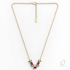 Collier pendentif tulipe en zircon plaqué or 18 carats le plus vendu, chaîne à maillons, bijoux indiens tendance pour femmes, vente en gros pour mariages - Product Image 3