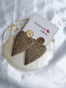 Pendientes de Corazón con Brillantina Hechos a Mano, Pendientes Colgantes de Resina Chapados en Oro, Set de Regalo para el Día de San Valentín - Product Image 6
