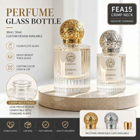 Flacon de parfum vide rond personnalisé 30ml 50ml 100ml, flacon de parfum en verre transparent côtelé de luxe avec bouchon en plastique doré