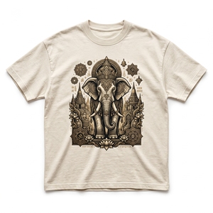 Sacred Sunflower Mandala T-Shirt | Cream <b>White</b> 240 GSM Heavyweight Cotton <b>Tee</b> with Geometric Line Art - Product Image 3