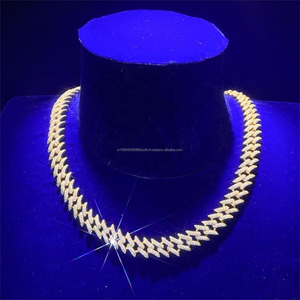 925 <b>Sterling</b> <b>Silver</b> Cuban Link <b>Chain</b> Moissanite Diamond Gold Tone Luxury Hip Hop Jewelry For Trendy <b>Men</b> And Women - Product Image 1