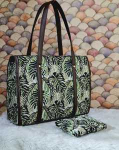 Bolsos de Hombro Reutilizables de Lona con Patrón Jacquard y Cremallera, Pintados a Mano, con Cadenas de Algodón, para Viaje, de la Colección Elite Craft Studio para Mujer - Product Image 1