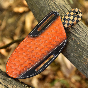 Couteau de boucher artisanal en acier Damas, couteau de chasse et de camping à lame fixe avec étui en cuir – Style cowboy personnalisé - Product Image 6