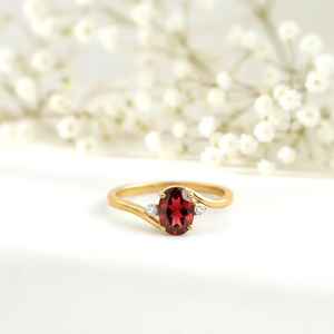 Oval Red <b>Garnet</b> CZ Split Shank <b>Ring</b> 925 Sterling <b>Silver</b> Gold Filled Statement <b>Ring</b> Vintage Inspired Gemstone Jewelry Gift - Product Image 4