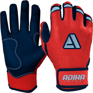 Adiha Impex Premium Leather Batting <b>Gloves</b> Customizable Professional <b>Red</b> Navy Blue Leather Padded Hook Loop Closure Unisex Adult - Product Image 4