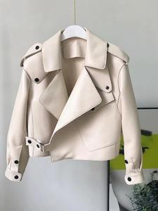 Women's Sheep Skin Leather <b>Jacket</b> (3 Colors) <b>Biker</b> <b>Jacket</b> with Zip Pockets Waterproof Vintage Regular Coat for Winter - Product Image 1