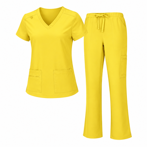 Light Grey Medical Scrub Set <b>Womens</b> V Neck Short Sleeve Pocket Top Drawstring <b>Trousers</b> Nursing Uniform Hospital Clinic <b>Workwear</b> - Product Image 5