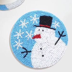 Posavasos de Cuentas de Vidrio con Diseño de Muñeco de Nieve para la Temporada de Invierno, Base de Tela Redonda Resistente al Calor, Protector de Superficie para Mesa de Cocina o Comedor - Product Image 1