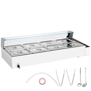 Scaldavivande Elettrico Commerciale a 8 Vasche da 1700W, Bain Marie 8 x 8QT con Coperchio in Vetro, Buffet in Acciaio Inossidabile, Scaldavivande Manuale da Banco - Product Image 1