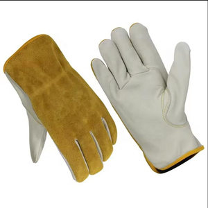 Guantes de Seguridad de Cuero Blanco y Marrón, Texturizados, Resistentes a la Abrasión, Antideslizantes, de Uso General, con Puño Recto - Product Image 5
