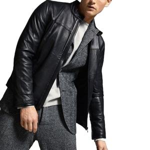 Chaqueta de Cuero para Hombre con Cuello Alto de Piel de Oveja Genuina, Personalizada, con Logotipo Frontal en Lona, Estilo Urbano, Transpirable, para Invierno - Product Image 4