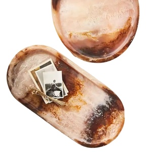 ถาดทรงรีเรซินสีเหลืองอำพันถาดใส่ของตกแต่งหรูหราที่ใส่โพลารอยด์ของตกแต่งบ้านที่เน้นเสียง - Product Image 1