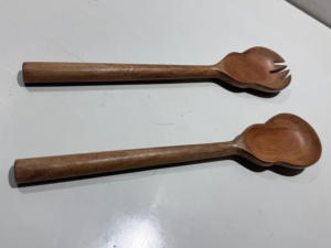 Juego de cubiertos hechos a mano de madera natural estilo europeo cuchara de servidor de ensalada de Madera Suave pulida características ecológicas para fiestas - Product Image 5