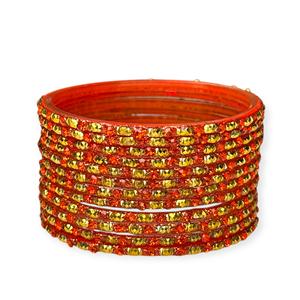 Pulseras de Vidrio con Acabado Brillante Naranja de Moda para Bodas, con Detalles de Perlas Chapadas en Oro, para Bodas y Fiestas - Product Image 2