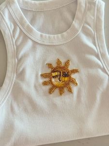 Débardeur côtelé sans manches pour femme, broderie perlée faite main, en coton, vêtement décontracté d'été, fabricant - Product Image 3