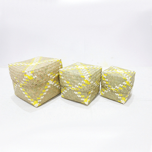 Trending Durable Natural Palm Leaf Eco-friendly Hand-woven <b>Square</b> Storage <b>Basket</b> with Multifunctional Design and Cover - Product Image 1