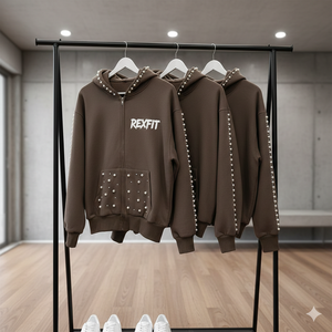 เสื้อฮู้ดดี้ปักลายเพชรแบบกำหนดเอง ขายดี สตรีทแวร์ ผ้าฟลีซหนานุ่ม 100% ผ้าฝ้าย สีพื้น - Product Image 4