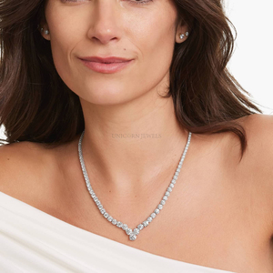 Luxury Round Brilliant Lab Created Diamond V <b>Necklace</b> 14K Gold Graduated Tennis Chain <b>Statement</b> Bridal Wedding Jewelry - Product Image 2