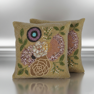 Premium Natural Floral Beaded Cushion <b>Cover</b> with Embroidery and Zari Work Decorative Pillow <b>Cover</b> - Product Image 6