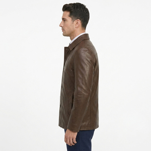 wholesale mens PU <b>leather</b> <b>blazer</b> <b>jacket</b> Custom Men's Genuine <b>Leather</b> <b>Blazer</b> High Quality Men's <b>Leather</b> Sport Coat - Product Image 3