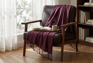 Modern Solid Burgundy Organic Cotton Knitted Winter Throw Blanket with Fringe Heated & Portable for Home <b>Sofa</b> Bedding - Product Image 3