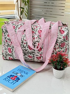 Blockprinted Cotton Quilted Duffle Bag <b>Handmade</b> Lightweight Gymnastics Quilted Bag and Block Printed Shoulder Bag - Product Image 4