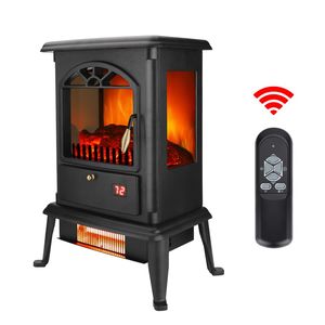Caminetto Elettrico Autoportante a 3 Porte in Vetro con Fiamma 3D da 1500W, Telecomando, Riscaldamento a Tubo al Quarzo, 7 Colori di Fiamma, 4 Livelli, per Hotel - Product Image 1