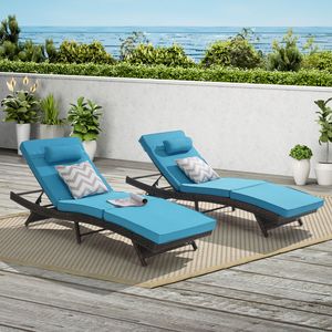 Sedia da giardino esterna 2 pezzi in vimini reclinabile Set di 150 gradi spiaggia a bordo piscina per prendere il sole lettini reclinabili lunghi - Product Image 1