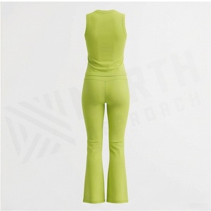 Women's 2 Piece Yoga Set Lime Green Sleeveless Crew Neck Top <b>High</b> <b>Waist</b> <b>Flared</b> <b>Leggings</b> Seamless Athletic Wear - Product Image 2