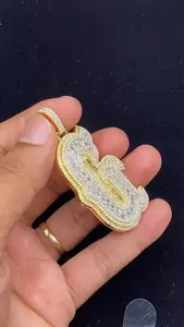 Pendentif Lettre Personnalisée Moissanite Taille Baguette Entièrement Sertie de Pierres Style Hip Hop Plaqué Rhodium/Or Bijoux de Rappeur - Product Image 6