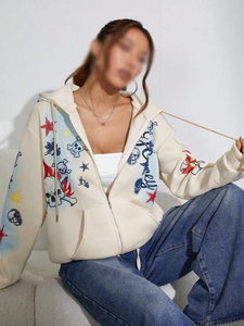 Sudadera con capucha de corte holgado para mujer, con cremallera completa, mezcla de algodón, estampado gráfico de calavera, estilo oversize, streetwear, logotipo personalizado, otoño invierno, OEM ODM - Product Image 5