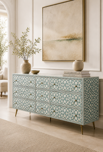 Buffet de salle à manger en bois massif à motifs, console de rangement avec tiroirs et pieds en métal pour salon et entrée - Product Image 2