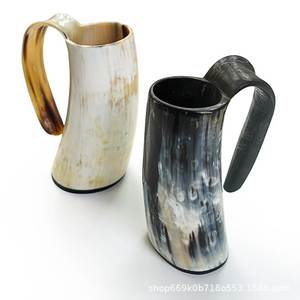 Mug en corne de buffle naturelle, fait main, de qualité supérieure, style viking vintage, par NEHA ENTERPRISES, pour bière, café, whisky - Product Image 2