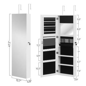 Miroir de corps entier rétro blanc en PVC avec revêtement imitation bois, armoire à bijoux, meuble de rangement et coiffeuse avec miroir décoratif - Product Image 4
