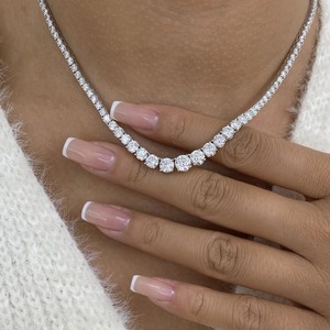 Collar de tenis de lujo vintage con corte brillante |   Elegante Anillo de Diamantes Continuos para Mujer, Oro Blanco de 18K, para Boda - Product Image 4