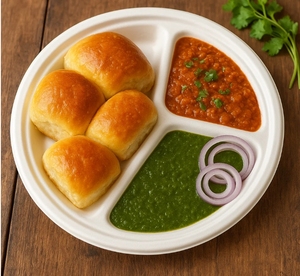 Round 3 Compartment Bagasse <b>Disposable</b> <b>Plate</b> White Biodegradable Compostable Food Serving Tray for Party Catering - Product Image 3