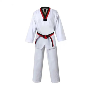 Taekwondo Uniform White 100% Cotton Regular Fit Unisex Adult Martial Arts Wear With <b>Red</b> Black Trim <b>Belt</b> - Product Image 1