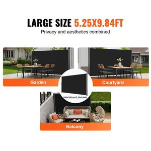 Schermo Laterale Retrattile per Patio in Alluminio Impermeabile da Esterno 71''x 118'' con Poliestere 280g Anti-UV 3 per la Privacy - Product Image 6