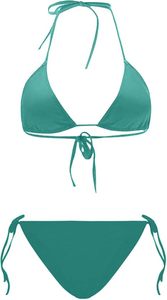 Women's Green Two Piece <b>Bikini</b> Set Push Up Triangle Top Tie Side Bottom Swimwear Solid Color Halter Lace Up Bathing Suit - Product Image 4